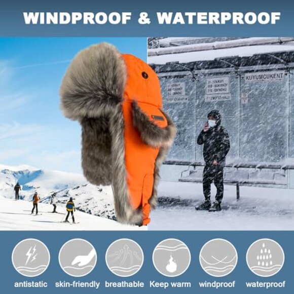 Faux Fur Trapper Hat Unisex Winter Warm Aviator Style Waterproof Windproof main image 6